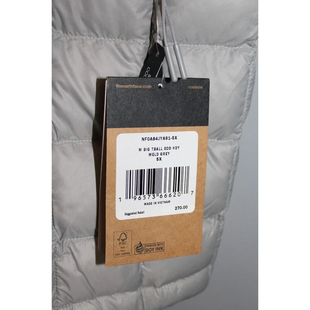 THE NORTH FACE MEN'S BIG TBALL ECO HOODED JACKET‎ MELD GRAY NWT $270